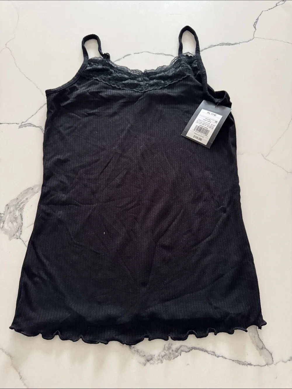 art class Black Ribbed Lace-Trim Girls Tank Top